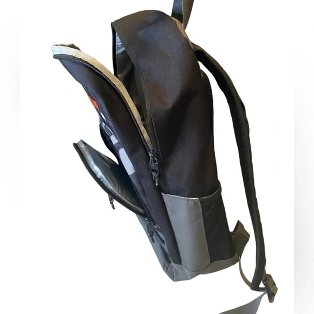 Quicksilver backpack book bag with laptop tablet sleeve. Orange and gray